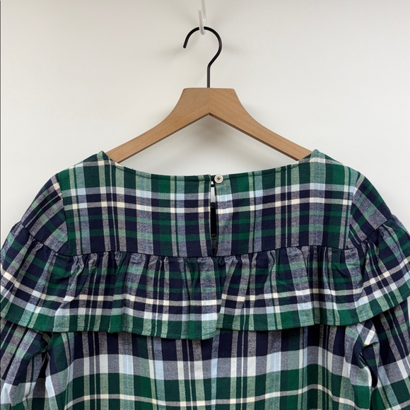 NWT Tuckernuck Sail to Sable Tartan Plaid Ruffle Blouse Preppy Navy Medium - Picture 6 of 9
